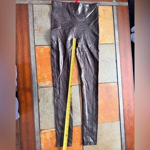 Spanx body sculpting brown snake skin faux leather Small petite leggings skinny